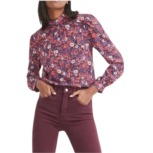Veronica Beard Silk Chilton Floral Tie Back Blouse Berry Multi Size 2 NWT - Picture 1 of 16